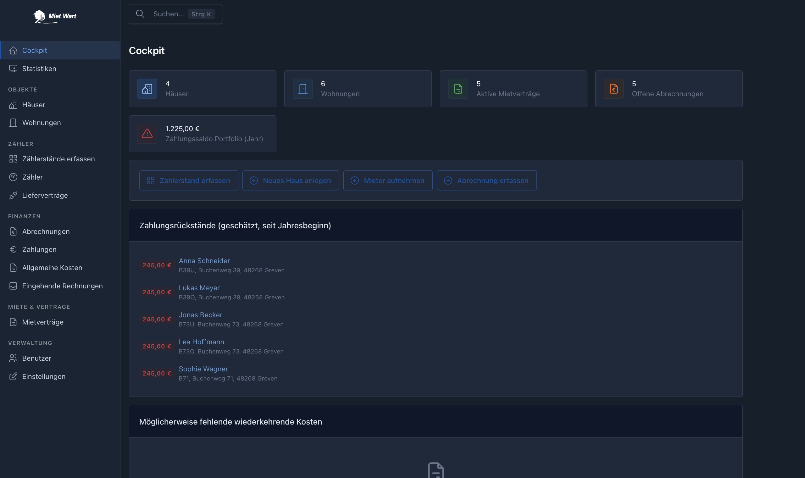 Mietwart Dashboard